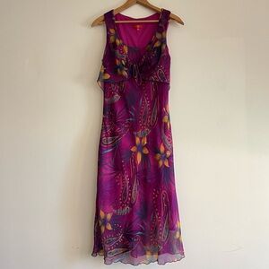 Y2k pink purple paisley / floral midi dress, Sangria, size 10